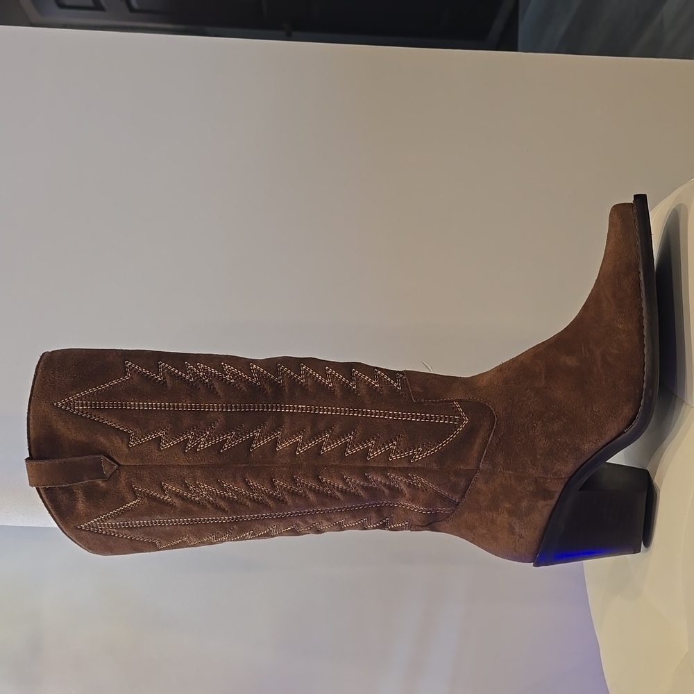 ANTONIO Melani Western Knee High Shaft  Brown Boots Taegen Oiled Cowboy Womens 9 - Picture 2 of 3